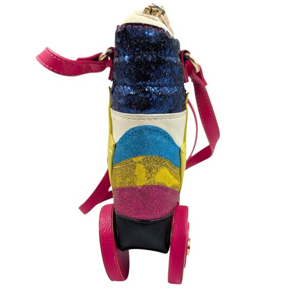 Betsey Johnson Roller Skate Blue Pink Yellow Rainbow Glitter Crossbody Bag Purse - Picture 4 of 12